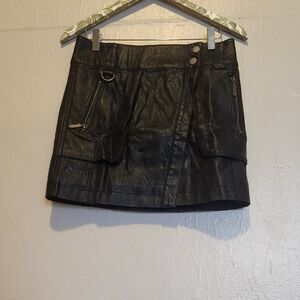 Free People Black Womens SZ 2 Leather Asymmetrical Midi Skirt